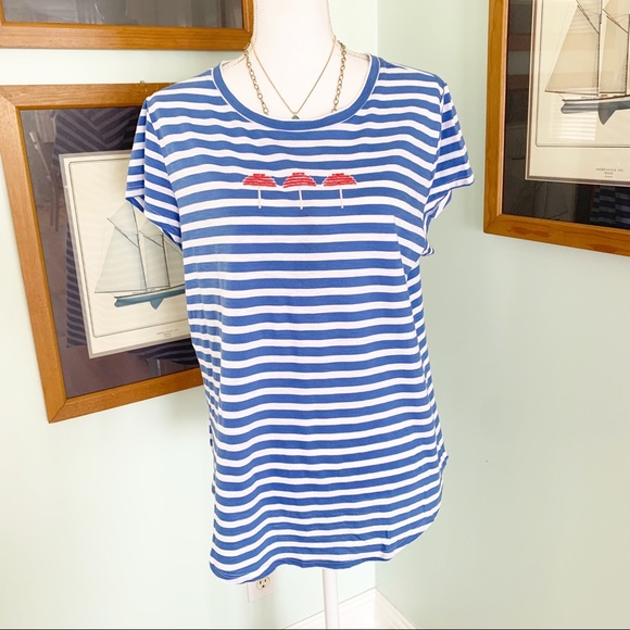 🏷️ NWOT LOFT Vintage Soft Beaded Umbrella Striped Beachy Top T-shirt XL - Picture 1 of 5